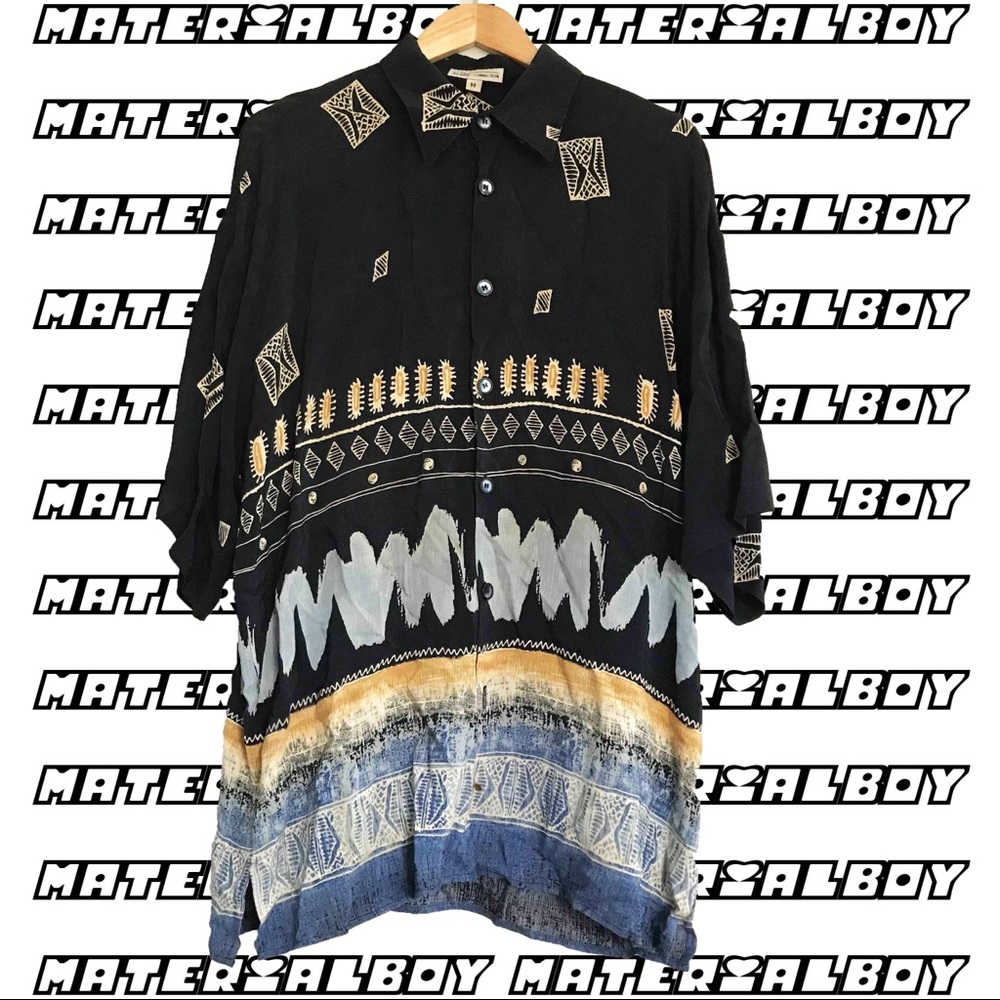 NAVY BLUE HAWAIIAN BUTTON UP Atlantic Connection